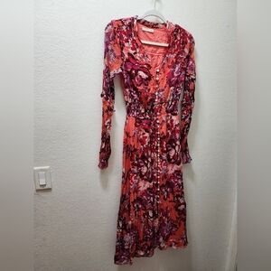 Paneros Women’s Floral Clarence Maxi Dress Ruffle V Neck Long Sleeve Bohemian XS